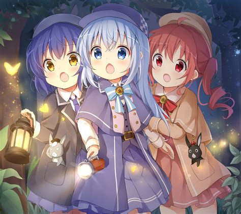 Kafuu Chino Jouga Maya Natsu Megumi Anko And Wild Geese Gochuumon Wa Usagi Desu Ka Drawn