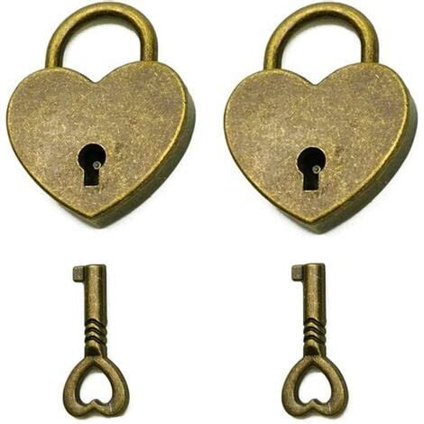 Lot de 2 mini cadenas en forme de cœur de style vintage avec clé Bronze