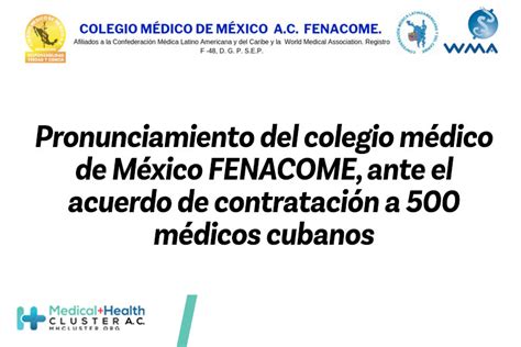 Pronunciamiento del colegio médico de México FENACOME ante el acuerdo