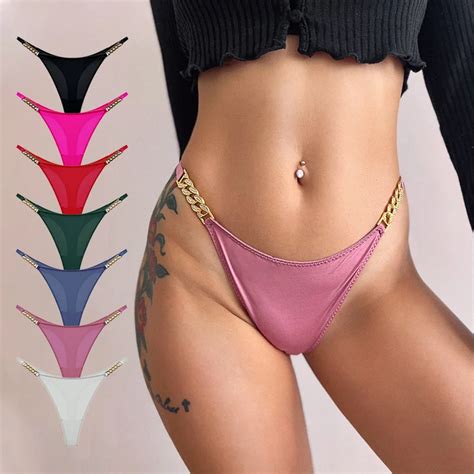 Finetoo New Sexy Briefs Thong Low Waist T Back Underwear With Jewelry