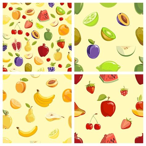 Premium Vector Set Of Vector Fruits Seamless Patterns