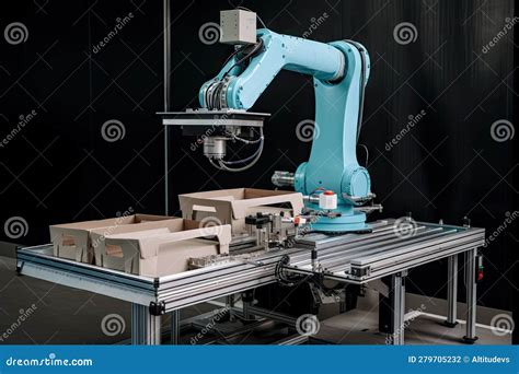 Packaging And Sorting Robot With Its Mechanical Arms Moving Swiftly To