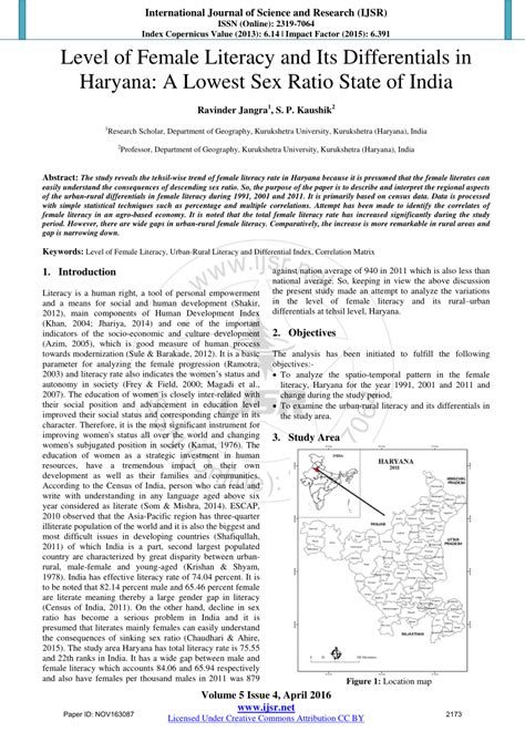 Pdf Level Of Female Literacy And Its Differentials In Haryana A Lowest Sex Ratio State Of India