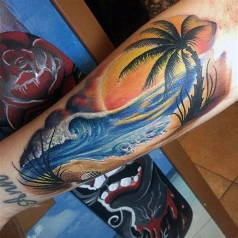 Ocean Wave Beach Tattoo For Men On Wrist Hawaiiantattoos Beach