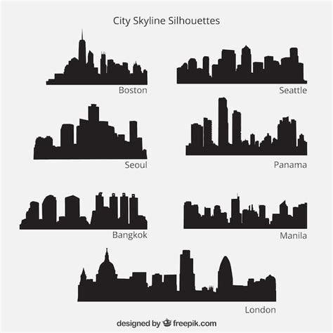 Pack De Siluetas De Ciudad Vector Premium