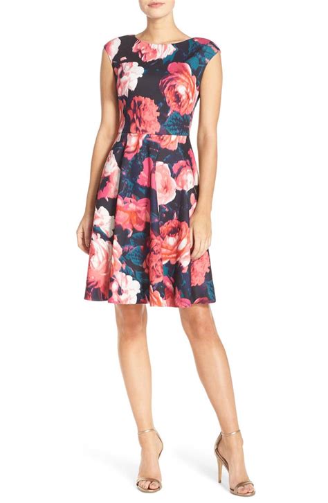 Eliza J Floral Print Stretch Fit And Flare Dress Nordstrom