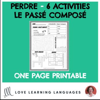 French Verb Perdre Worksheet Pass Compos Activities One Page