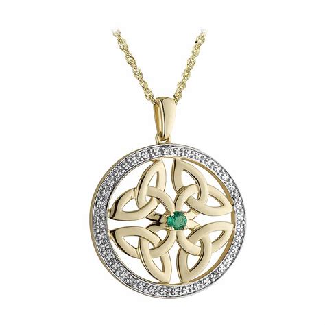 Irish Necklace 14k Gold Diamond And Emerald Four Celtic Trinity Knot