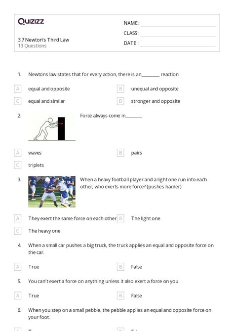 Newtons Third Law Worksheets For Th Grade On Quizizz Free