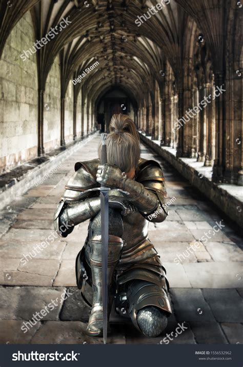 Female Warrior Knight Kneeling Proudly Wearing Stock Illustration 1556532962 | Female warrior ...