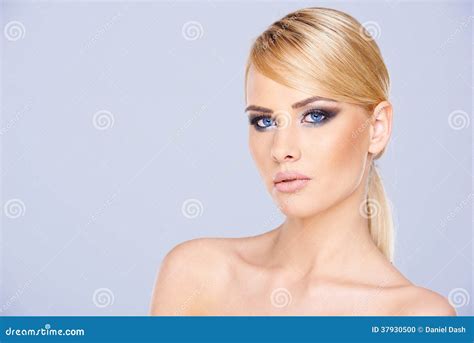 Blue Eyed Woman Wearing Makeup Stock Photo Image Of Natural Blond