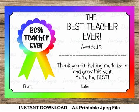 Best Teacher Ever Certificate