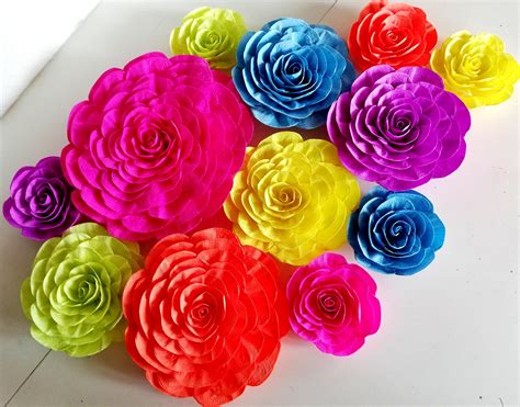 Mexico Fiesta Large Paper Flowers Wall Decor Rainbow Etsy