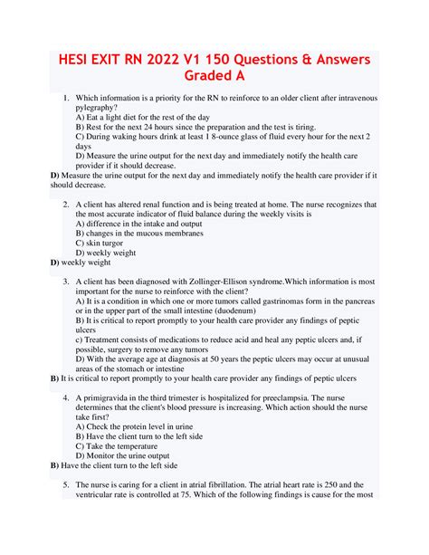 Hesi Exit Rn 2022 V1 150 Questions And Answers Graded A Browsegrades