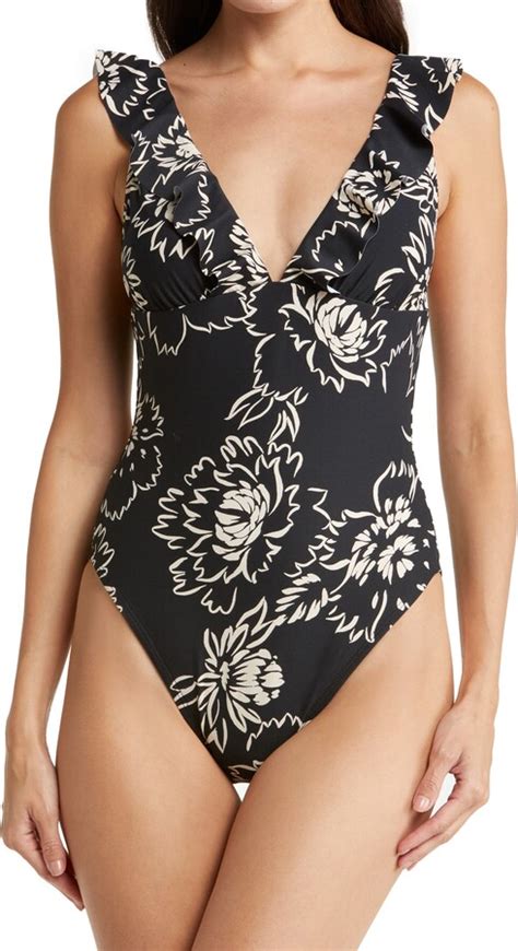 Robin Piccone Gracie Ruffle Plunge Neck One Piece Swimsuit Shopstyle