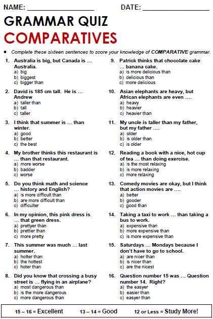 Comparatives English Grammar English Grammar Test Grammar Worksheets