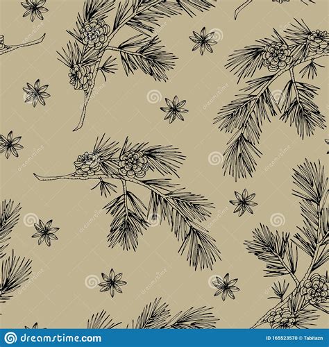 Elegant Hand Drawn Christmas Seamless Pattern With Pine Cones Pine