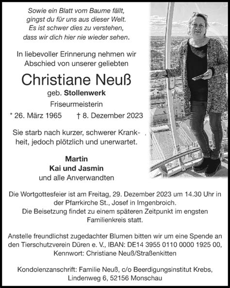 Traueranzeigen Von Christiane Neu Aachen Gedenkt