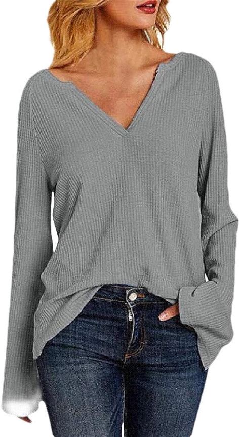 H E Camiseta Con Cuello En V Para Mujer Gris Gris Xxl Amazon Es Moda