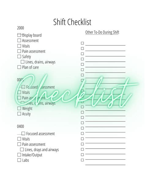 Shift Checklist For Nurses Etsy