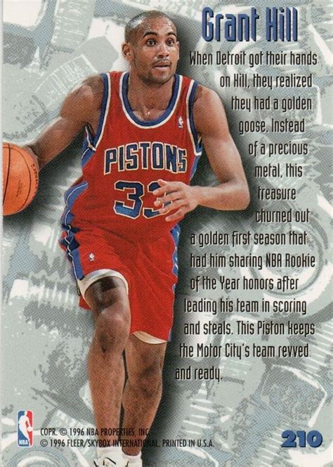 1995 96 Fleer Metal 210 Grant Hill Nuts And Bolts Detroit Pistons