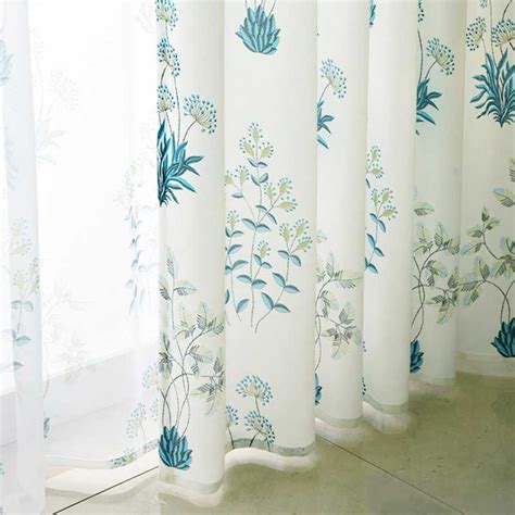 Springfield Turquoise Green Print Floral Sheer Curtain