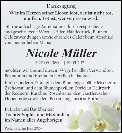 Traueranzeigen Von Nicole M Ller Trauer Anzeigen De