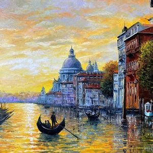 Venice Painting On Canvas Gold Sunset Oil Painting Italy Wall Art Grand