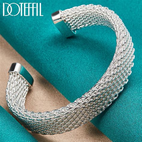 DOTEFFIL 925 Sterling Silver 10mm Braided Bangles For Women Wedding