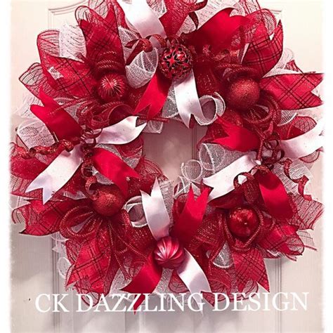 Merry Christmas Deco Mesh Wreath Red And White Merry Christmas Etsy