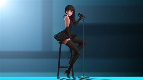 Anime Girl Singing Chair Microphone Wallpaper Hd Anime Wallpapers K