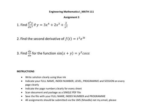 Solved Engineering Mathematics I Math 111 Assignment 3 1