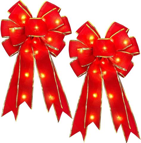 Amazon 2 Pack Prelit Christmas Bows Decorations With 20 Warm