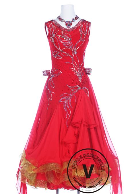 Luxury Bright Red Ballroom Smooth Competition Dance Dress