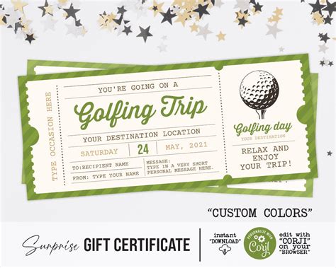 Surprise Golfing Trip Ticket Gift Surprise Trip Reveal Gift Voucher