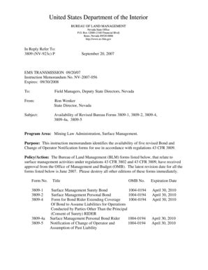 Fillable Online Blm IM NV 2007 056 Availability Of Revised Bureau Forms