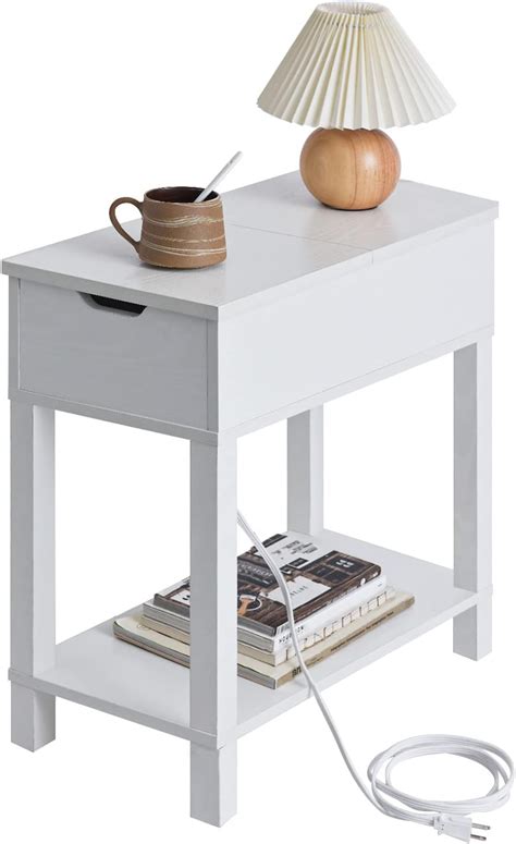 Labcosi Modern Farmhouse Side Table Narrow End Table With Charging