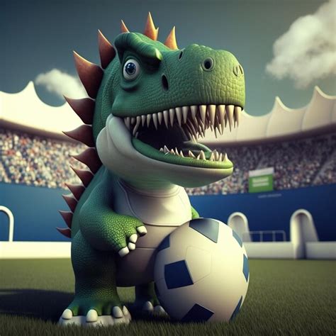 Premium Photo | Adorable 3D Cartoon Dinosaur Enjoying a Game of Soccer in a Stadium Perfect for ...