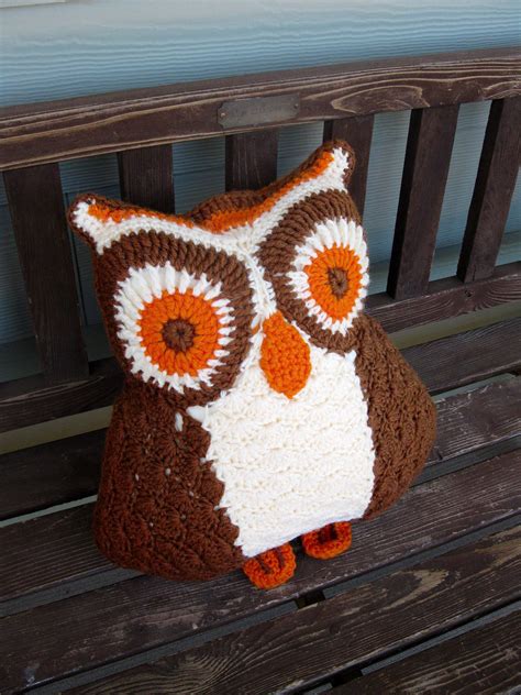 Vintage CROCHETED Owl Pillow 18 Kitsch Stuffed Owl Etsy Crochet Owl