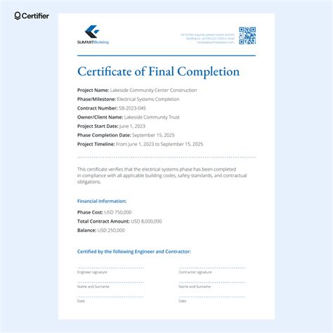 construction completion certificate templates