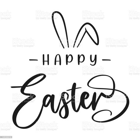 Happy Easter Lettering With Bunny Ears Vector Illustration Stock