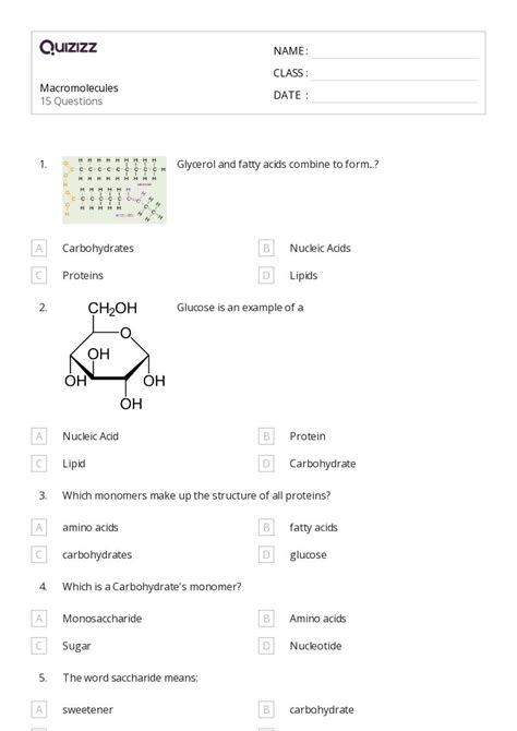 50 Macromolecules Worksheets On Quizizz Free Printable