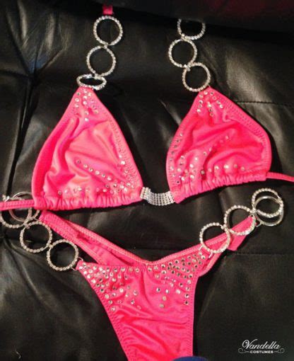 Pink Bikini Womes Physique Custom Competition Suit Rhinestone Connectors