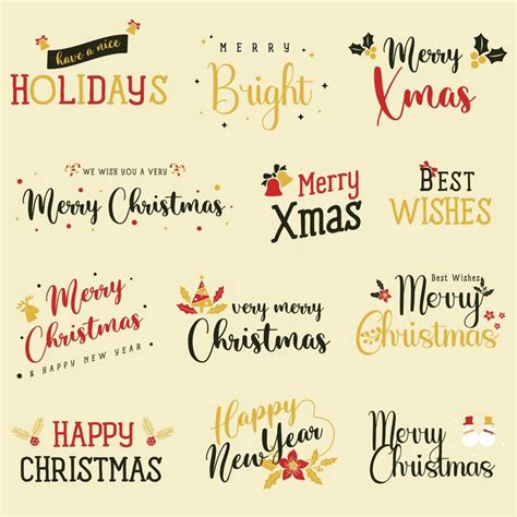 Merry Christmas Typography Lettering Badge Postcard Invitation