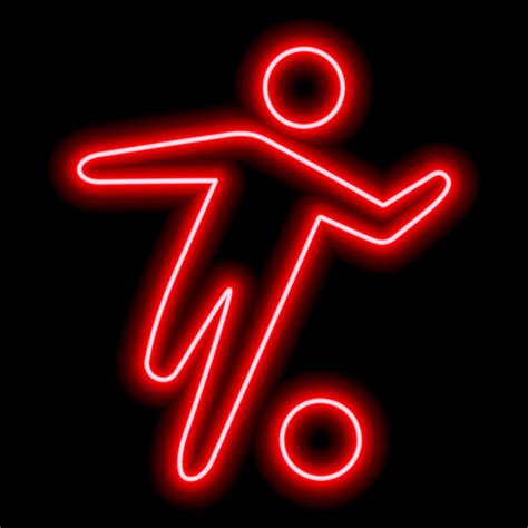 Neon Red Outline Of A Soccer Player Who Hits The Ball On Black