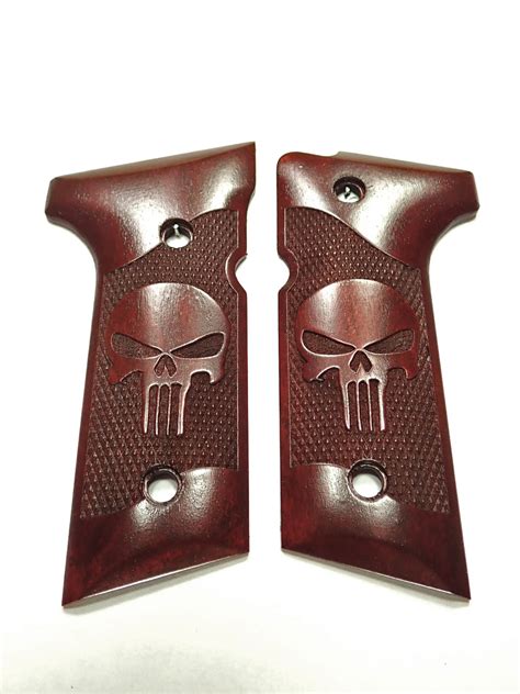 Rosewood Punisher Beretta 92xvertec M9a3 Grips Engraved Textured 2 Ls Grips