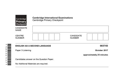 Cambridge Primary Checkpoint Esl Listening April Part Youtube