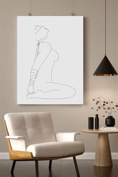 Nude Woman Tied Up Mouth Open Drawing Fine Line Minimalist Sketch Of Naked Woman Digital File