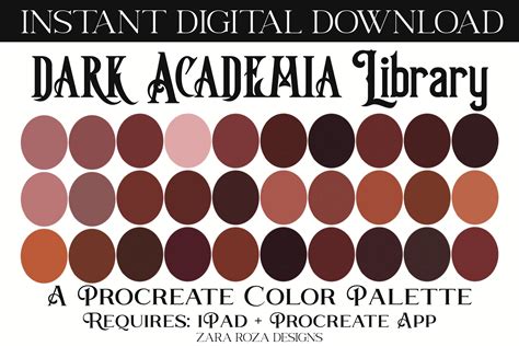 Dark Academia Inspired Procreate Color Palette Swatches