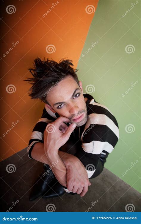 Gay Man Wears Black And White Stock Photo Image Of Chest Hispanic